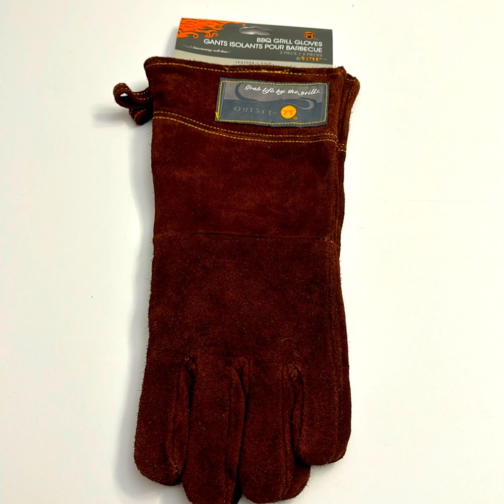 OUTSET Barbecue Grill Gloves - 2 Pieces - Leather - Brown